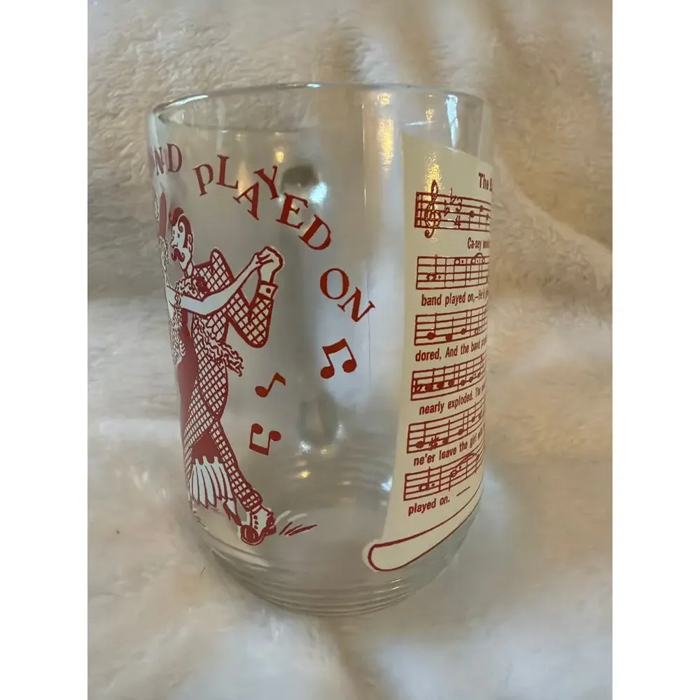 VTG Hazel Atlas The Band Played On Song Lyrics Glass Mug Dancing Couple Red 5
